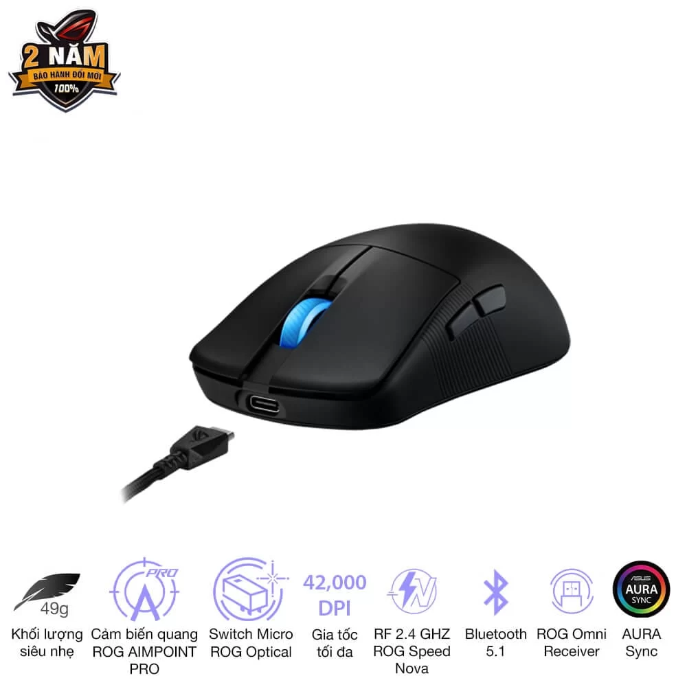 ASUS ROG Harpe Ace Mini Black Gaming Mouse - 49g ultra-lightweight, Wireless 2.4GHz RF, Bluetooth, Wired, 42K DPI Sensor 7 ASUS ROG Harpe Ace Mini Black Gaming Mouse - 49g ultra-lightweight, Wireless 2.4GHz RF, Bluetooth, Wired, 42K DPI Sensor - Ảnh 7