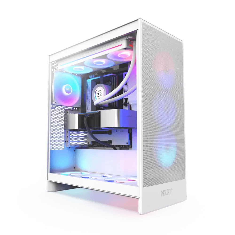 NZXT H7 Flow RGB Matte White (2024) Mid-Tower ATX Airflow Case - All White, F360 RGB Core Fan 1 NZXT H7 Flow RGB Matte White (2024) Mid-Tower ATX Airflow Case - All White, F360 RGB Core Fan