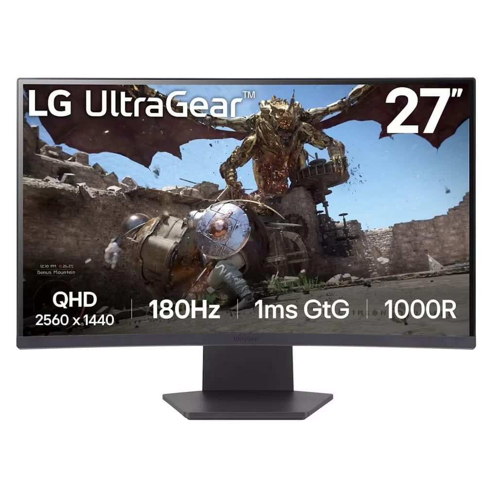 LG Ultragear 27GS60QC-B Curved (1000R) Gaming Monitor - 27 inch QHD (2560x1440), 180Hz, IPS 1ms (GtG), HDR10, sRGB 99% (Typ.), AMD FreeSync™ 1 LG Ultragear 27GS60QC-B Curved (1000R) Gaming Monitor - 27 inch QHD (2560x1440), 180Hz, IPS 1ms (GtG), HDR10, sRGB 99% (Typ.), AMD FreeSync™