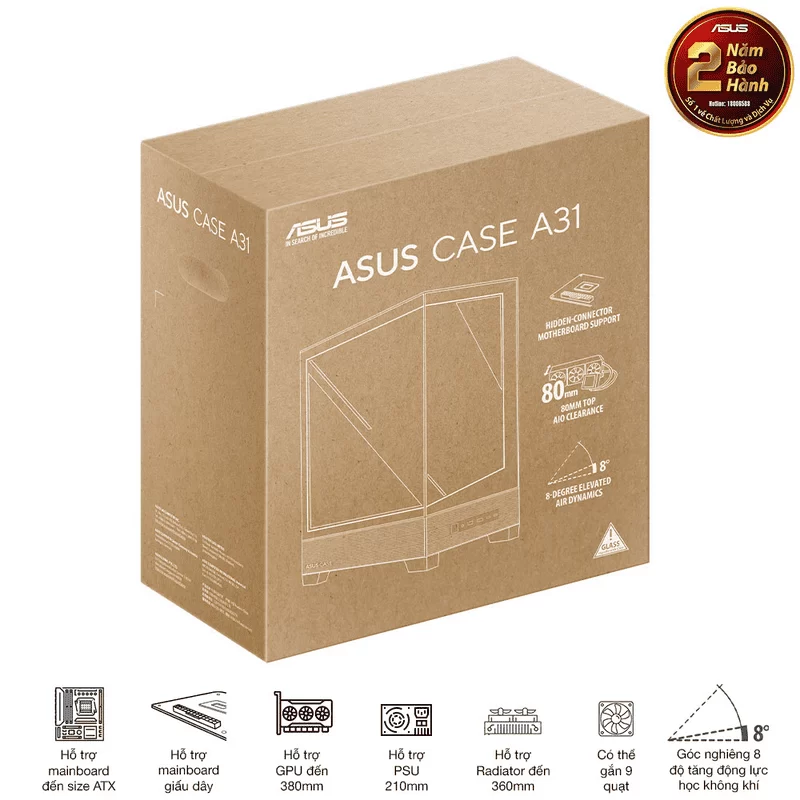 ASUS A31 White ATX Mid-Tower Case - BTF Hidden Connectors, 8° Angled Base, Dual-Sided Tempered Glass 3 ASUS A31 White ATX Mid-Tower Case - BTF Hidden Connectors, 8° Angled Base, Dual-Sided Tempered Glass - Ảnh 3