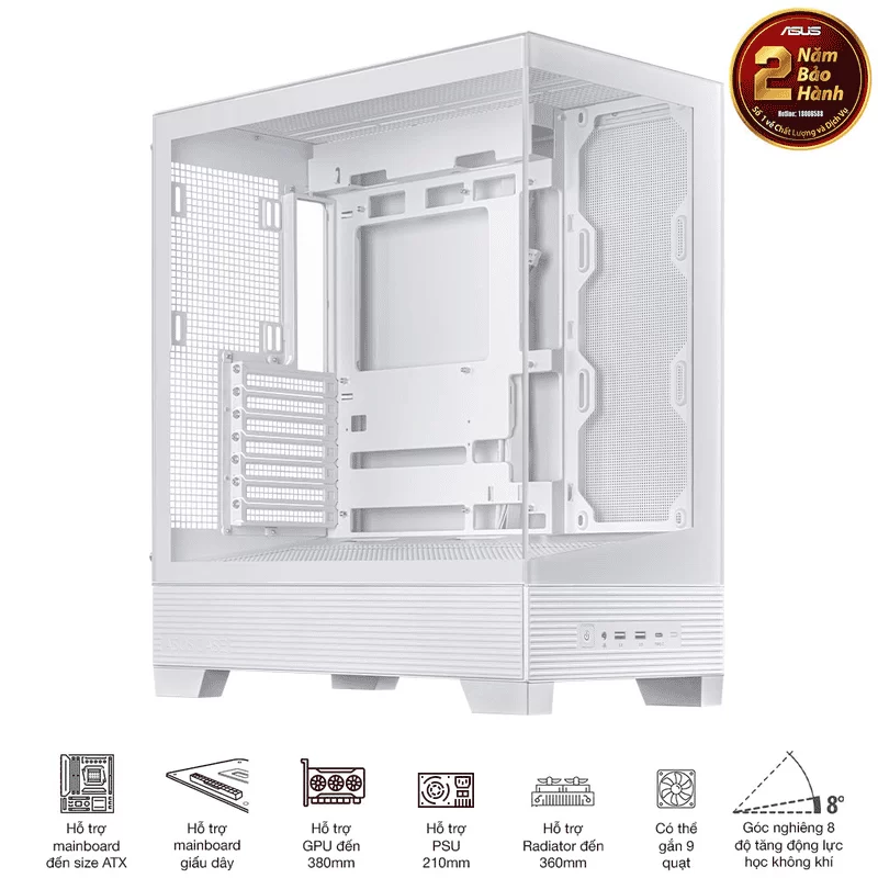 ASUS A31 White ATX Mid-Tower Case - BTF Hidden Connectors, 8° Angled Base, Dual-Sided Tempered Glass 4 ASUS A31 White ATX Mid-Tower Case - BTF Hidden Connectors, 8° Angled Base, Dual-Sided Tempered Glass - Ảnh 4