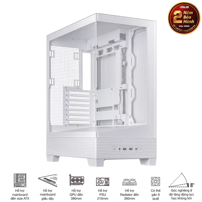 ASUS A31 White ATX Mid-Tower Case - BTF Hidden Connectors, 8° Angled Base, Dual-Sided Tempered Glass 5 ASUS A31 White ATX Mid-Tower Case - BTF Hidden Connectors, 8° Angled Base, Dual-Sided Tempered Glass - Ảnh 5