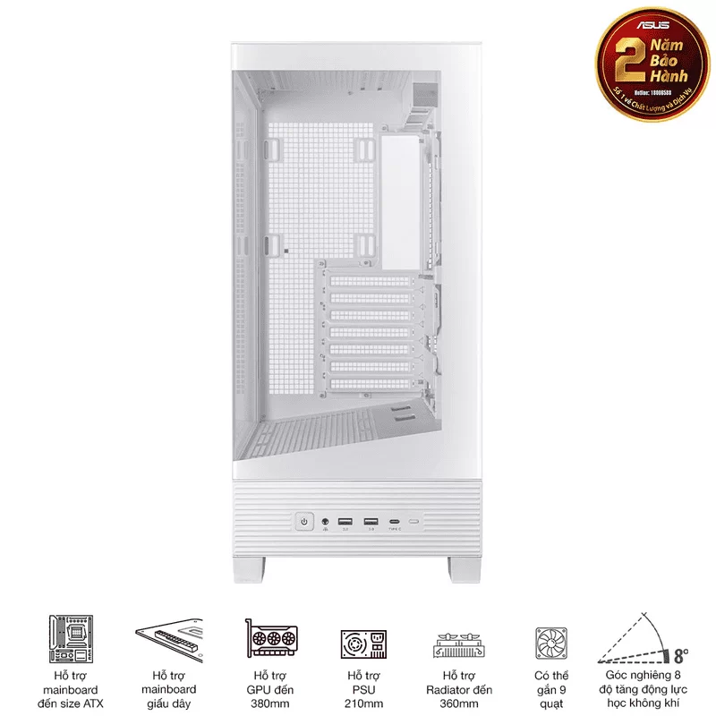 ASUS A31 White ATX Mid-Tower Case - BTF Hidden Connectors, 8° Angled Base, Dual-Sided Tempered Glass 6 ASUS A31 White ATX Mid-Tower Case - BTF Hidden Connectors, 8° Angled Base, Dual-Sided Tempered Glass - Ảnh 6