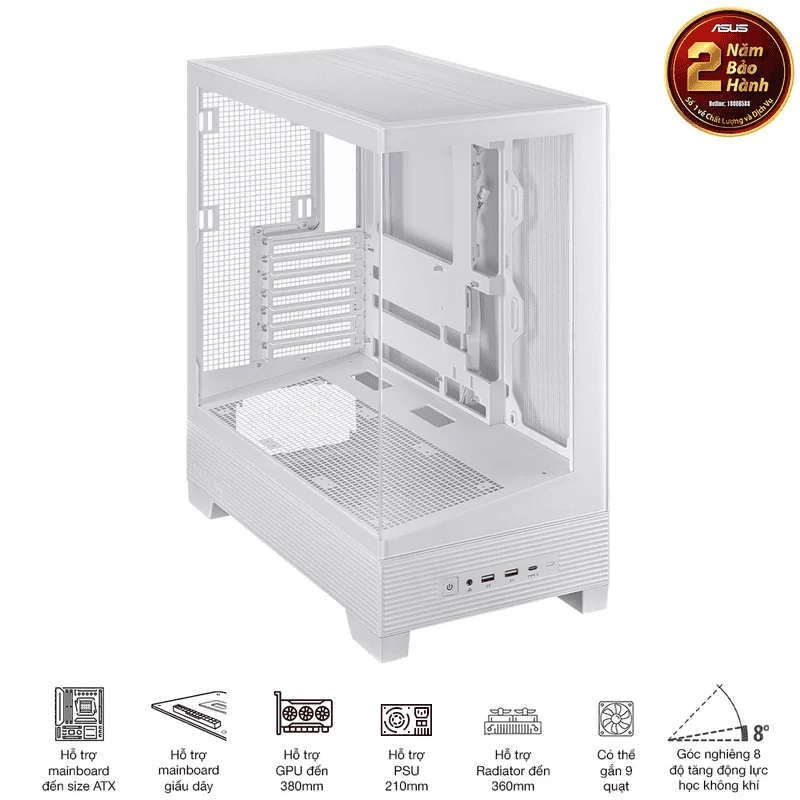 ASUS A31 White ATX Mid-Tower Case - BTF Hidden Connectors, 8° Angled Base, Dual-Sided Tempered Glass 7 ASUS A31 White ATX Mid-Tower Case - BTF Hidden Connectors, 8° Angled Base, Dual-Sided Tempered Glass - Ảnh 7