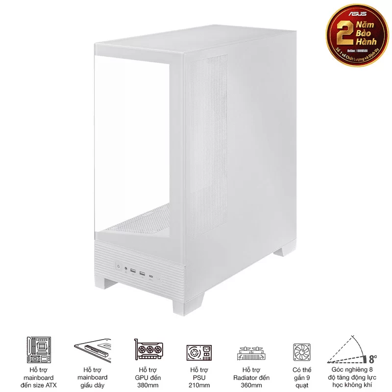 ASUS A31 White ATX Mid-Tower Case - BTF Hidden Connectors, 8° Angled Base, Dual-Sided Tempered Glass 8 ASUS A31 White ATX Mid-Tower Case - BTF Hidden Connectors, 8° Angled Base, Dual-Sided Tempered Glass - Ảnh 8