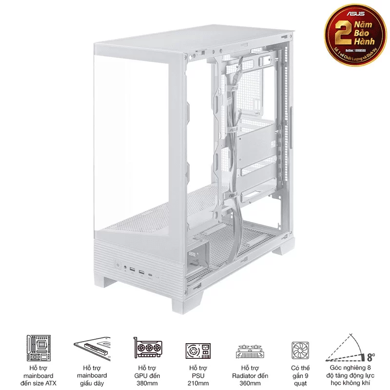 ASUS A31 White ATX Mid-Tower Case - BTF Hidden Connectors, 8° Angled Base, Dual-Sided Tempered Glass 9 ASUS A31 White ATX Mid-Tower Case - BTF Hidden Connectors, 8° Angled Base, Dual-Sided Tempered Glass - Ảnh 9