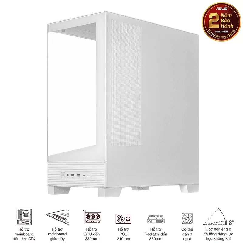 ASUS A31 White ATX Mid-Tower Case - BTF Hidden Connectors, 8° Angled Base, Dual-Sided Tempered Glass 10 ASUS A31 White ATX Mid-Tower Case - BTF Hidden Connectors, 8° Angled Base, Dual-Sided Tempered Glass - Ảnh 10