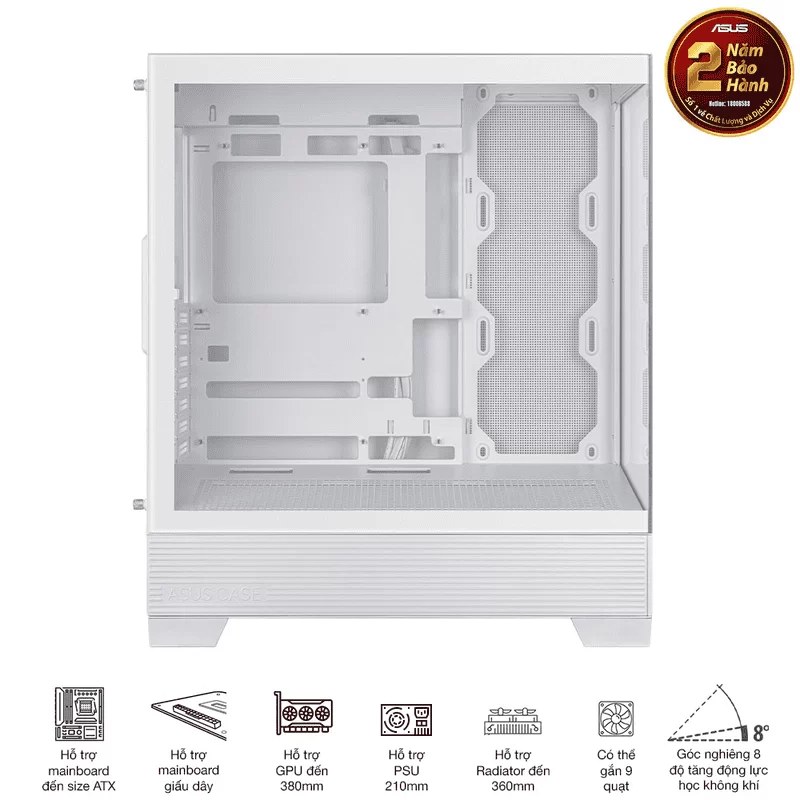 ASUS A31 White ATX Mid-Tower Case - BTF Hidden Connectors, 8° Angled Base, Dual-Sided Tempered Glass 11 ASUS A31 White ATX Mid-Tower Case - BTF Hidden Connectors, 8° Angled Base, Dual-Sided Tempered Glass - Ảnh 11
