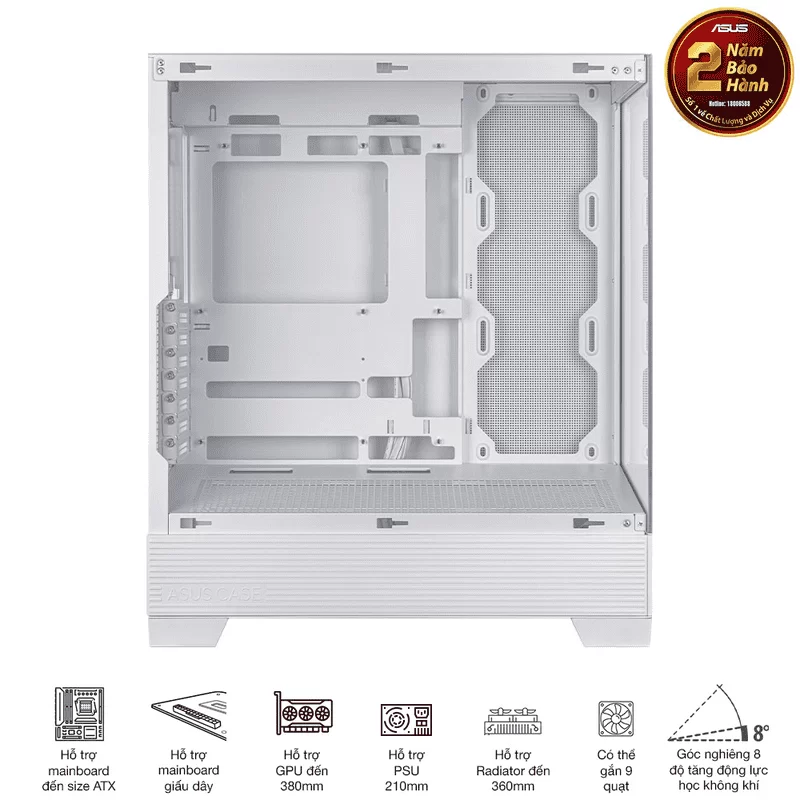 ASUS A31 White ATX Mid-Tower Case - BTF Hidden Connectors, 8° Angled Base, Dual-Sided Tempered Glass 12 ASUS A31 White ATX Mid-Tower Case - BTF Hidden Connectors, 8° Angled Base, Dual-Sided Tempered Glass - Ảnh 12