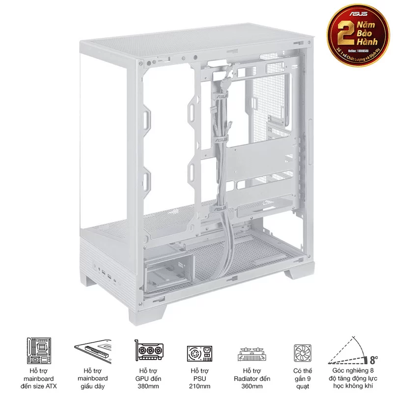 ASUS A31 White ATX Mid-Tower Case - BTF Hidden Connectors, 8° Angled Base, Dual-Sided Tempered Glass 13 ASUS A31 White ATX Mid-Tower Case - BTF Hidden Connectors, 8° Angled Base, Dual-Sided Tempered Glass - Ảnh 13