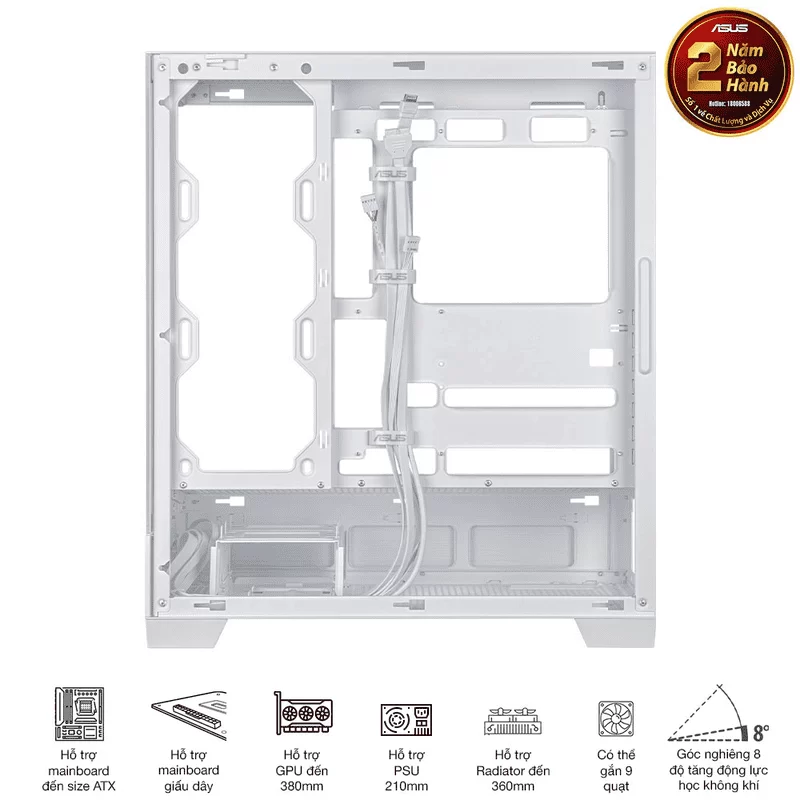 ASUS A31 White ATX Mid-Tower Case - BTF Hidden Connectors, 8° Angled Base, Dual-Sided Tempered Glass 14 ASUS A31 White ATX Mid-Tower Case - BTF Hidden Connectors, 8° Angled Base, Dual-Sided Tempered Glass - Ảnh 14