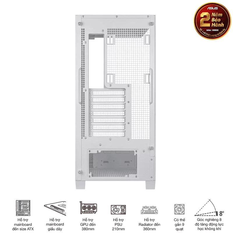 ASUS A31 White ATX Mid-Tower Case - BTF Hidden Connectors, 8° Angled Base, Dual-Sided Tempered Glass 15 ASUS A31 White ATX Mid-Tower Case - BTF Hidden Connectors, 8° Angled Base, Dual-Sided Tempered Glass - Ảnh 15