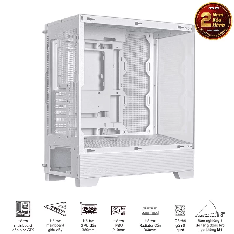 ASUS A31 White ATX Mid-Tower Case - BTF Hidden Connectors, 8° Angled Base, Dual-Sided Tempered Glass 16 ASUS A31 White ATX Mid-Tower Case - BTF Hidden Connectors, 8° Angled Base, Dual-Sided Tempered Glass - Ảnh 16