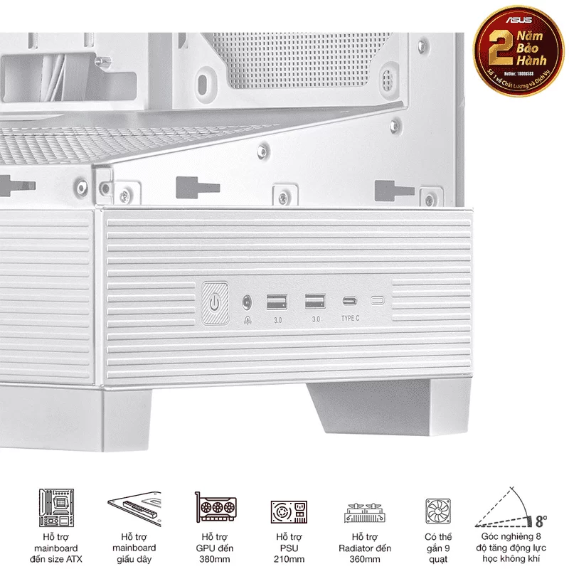 ASUS A31 White ATX Mid-Tower Case - BTF Hidden Connectors, 8° Angled Base, Dual-Sided Tempered Glass 17 ASUS A31 White ATX Mid-Tower Case - BTF Hidden Connectors, 8° Angled Base, Dual-Sided Tempered Glass - Ảnh 17