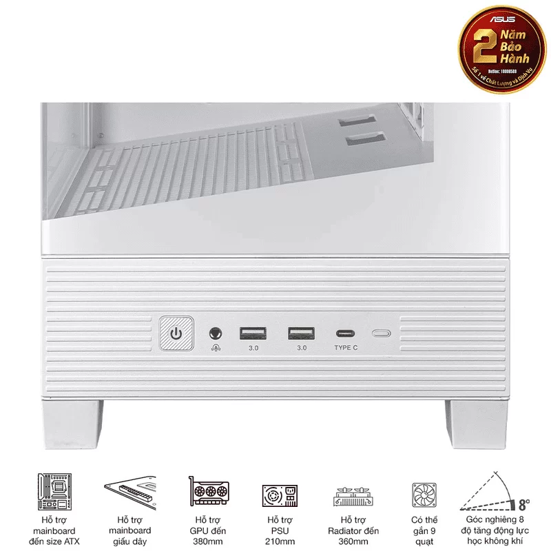 ASUS A31 White ATX Mid-Tower Case - BTF Hidden Connectors, 8° Angled Base, Dual-Sided Tempered Glass 18 ASUS A31 White ATX Mid-Tower Case - BTF Hidden Connectors, 8° Angled Base, Dual-Sided Tempered Glass - Ảnh 18