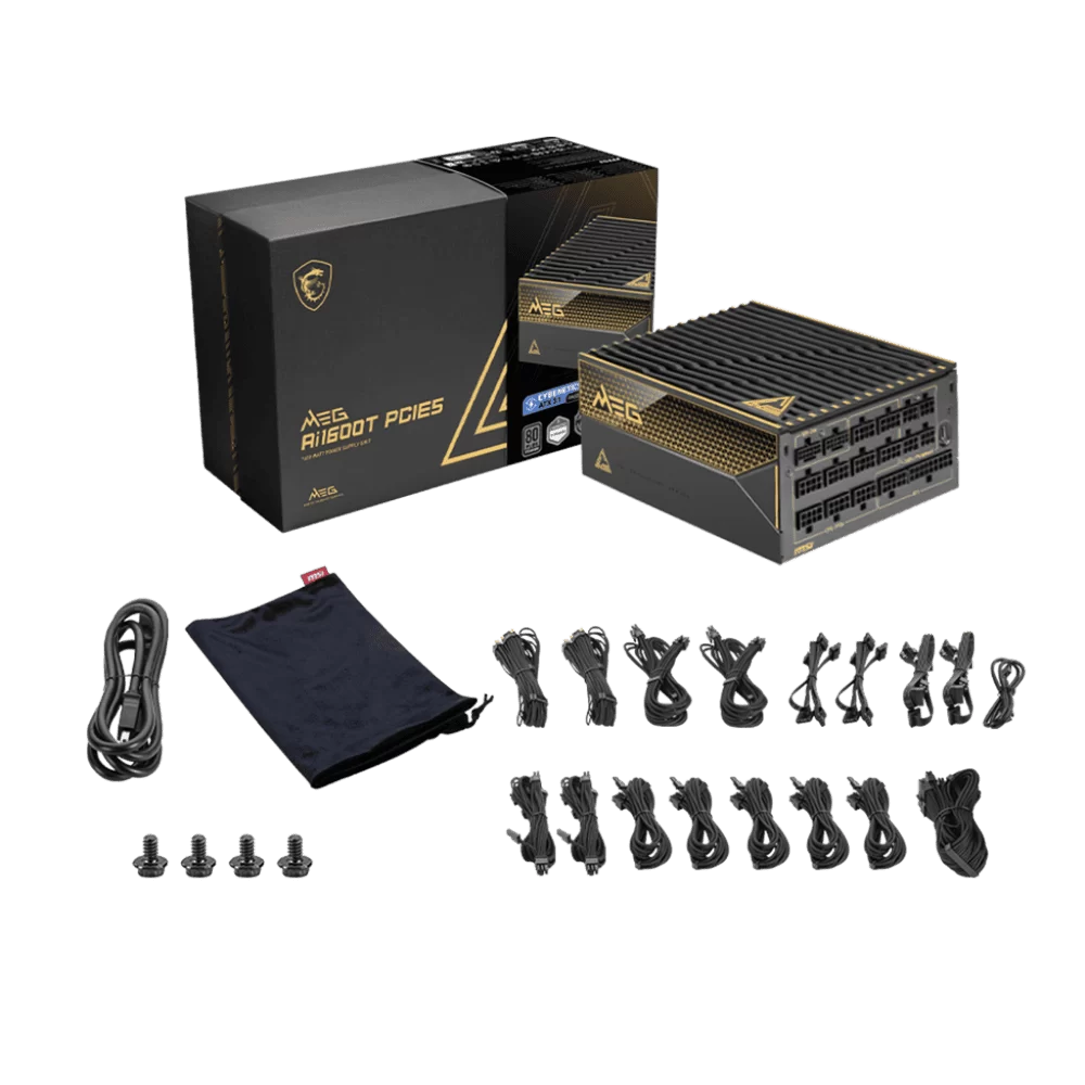 MSI MEG Ai1600T ATX 3.1 PCIE 5.1 PSU - 1600W, 80 plus Titanium, full-modular, Dual 12V-2x6 Cable 5 MSI MEG Ai1600T ATX 3.1 PCIE 5.1 PSU - 1600W, 80 plus Titanium, full-modular, Dual 12V-2x6 Cable - Ảnh 5