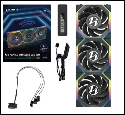 Lian Li UNI FAN SL Wireless LCD 120 Reverse Blade Triple Black Fan (12RSLLCD1W3B) - 3x 120mm fans, 1.6" LCD Display, 2.4 GHz Wireless Signal for RGB & Fan Control 2 Lian Li UNI FAN SL Wireless LCD 120 Reverse Blade Triple Black Fan (12RSLLCD1W3B) - 3x 120mm fans, 1.6" LCD Display, 2.4 GHz Wireless Signal for RGB & Fan Control - Ảnh 2