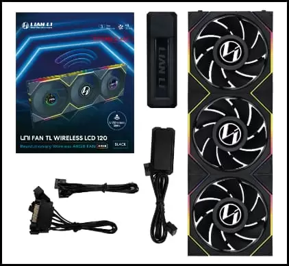 Lian Li UNI FAN TL120 LCD Wireless Reverse Blade Triple Black Fan (12RTLLCD1W3B) - 3x 120mm fans, 2.4 GHz Wireless Signal for RGB & Fan Control 2 Lian Li UNI FAN TL120 LCD Wireless Reverse Blade Triple Black Fan (12RTLLCD1W3B) - 3x 120mm fans, 2.4 GHz Wireless Signal for RGB & Fan Control - Ảnh 2