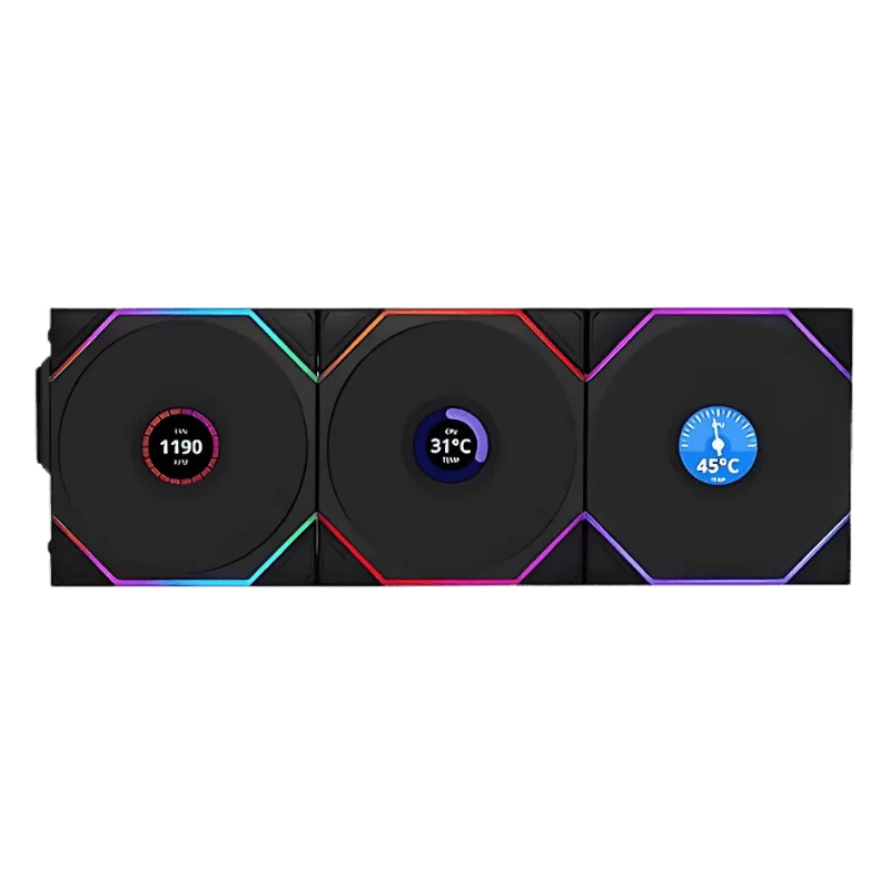 Lian Li UNI FAN TL120 LCD Wireless Triple Black Fan (12TLLCD1W3B) - 3x 120mm fans, 2.4 GHz Wireless Signal for RGB & Fan Control 1 Lian Li UNI FAN TL120 LCD Wireless Triple Black Fan (12TLLCD1W3B) - 3x 120mm fans, 2.4 GHz Wireless Signal for RGB & Fan Control