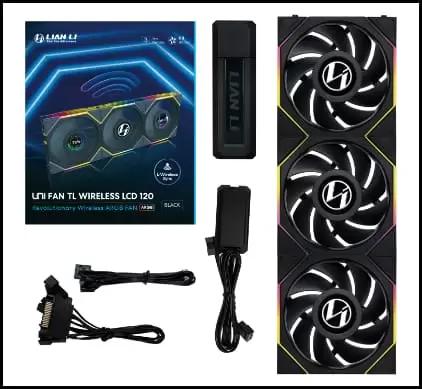 Lian Li UNI FAN TL120 LCD Wireless Triple Black Fan (12TLLCD1W3B) - 3x 120mm fans, 2.4 GHz Wireless Signal for RGB & Fan Control 2 Lian Li UNI FAN TL120 LCD Wireless Triple Black Fan (12TLLCD1W3B) - 3x 120mm fans, 2.4 GHz Wireless Signal for RGB & Fan Control - Ảnh 2