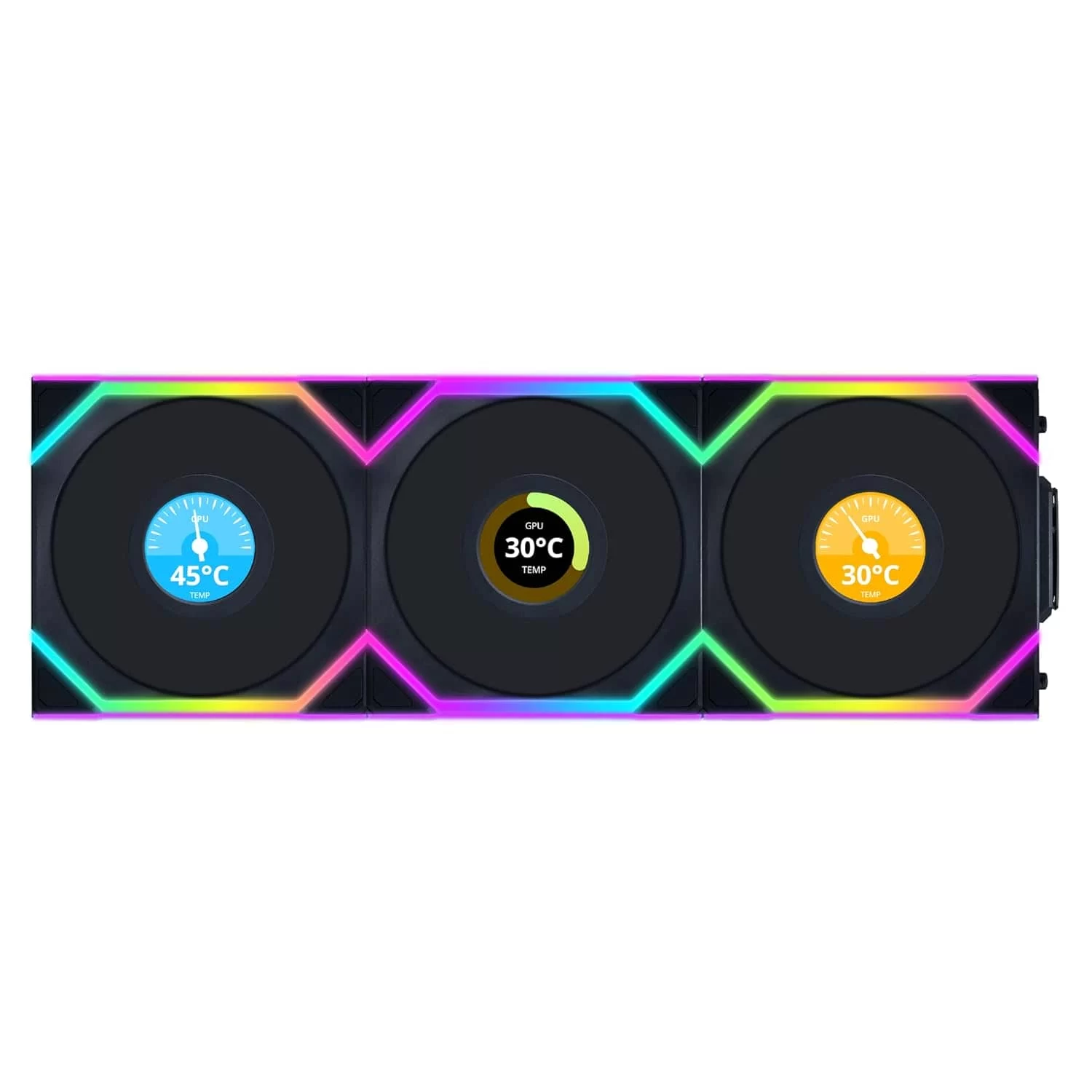 Lian Li UNI FAN SL Wireless LCD 120 Reverse Blade Triple Black Fan (12RSLLCD1W3B) - 3x 120mm fans, 1.6" LCD Display, 2.4 GHz Wireless Signal for RGB & Fan Control 3 Lian Li UNI FAN SL Wireless LCD 120 Reverse Blade Triple Black Fan (12RSLLCD1W3B) - 3x 120mm fans, 1.6" LCD Display, 2.4 GHz Wireless Signal for RGB & Fan Control - Ảnh 3
