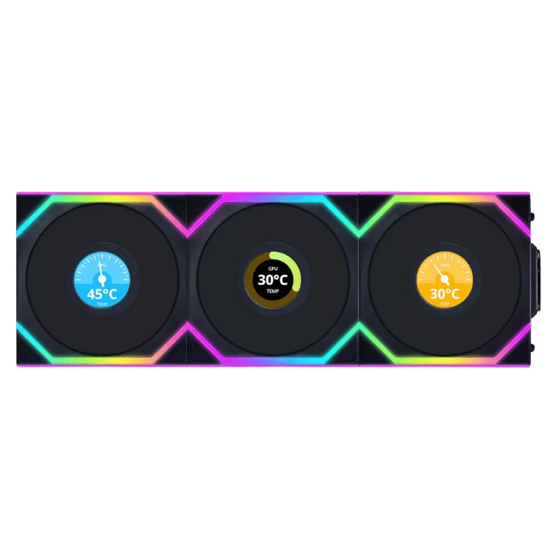 Lian Li UNI FAN SL Wireless LCD 120 Reverse Blade Triple Black Fan (12RSLLCD1W3B) - 3x 120mm fans, 1.6" LCD Display, 2.4 GHz Wireless Signal for RGB & Fan Control 1 Lian Li UNI FAN SL Wireless LCD 120 Reverse Blade Triple Black Fan (12RSLLCD1W3B) - 3x 120mm fans, 1.6" LCD Display, 2.4 GHz Wireless Signal for RGB & Fan Control