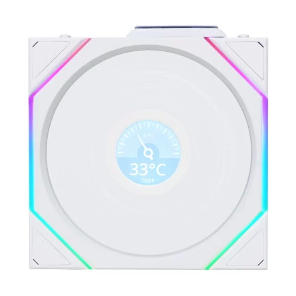Lian Li UNI FAN TL120 LCD Wireless Reverse Blade Triple White Fan (12RTLLCD1W3W) - 3x 120mm fans, 2.4 GHz Wireless Signal for RGB & Fan Control 2 Lian Li UNI FAN TL120 LCD Wireless Reverse Blade Triple White Fan (12RTLLCD1W3W) - 3x 120mm fans, 2.4 GHz Wireless Signal for RGB & Fan Control - Ảnh 2