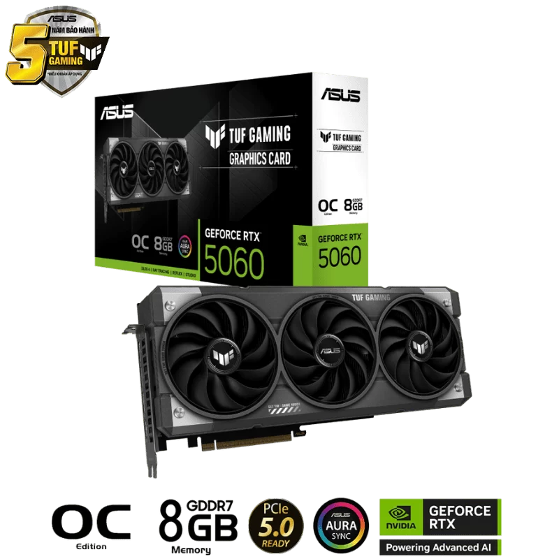 ASUS TUF Gaming GeForce RTX 5060 8GB GDDR7 OC Edition (TUF-RTX5060-O8G-GAMING) Graphics Card 1 ASUS TUF Gaming GeForce RTX 5060 8GB GDDR7 OC Edition (TUF-RTX5060-O8G-GAMING) Graphics Card