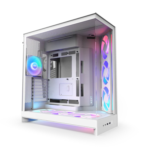 NZXT H9 Flow RGB+ White Large Dual-Chamber Mid-Tower ATX Airflow Case - Control Hub includes 1 NZXT H9 Flow RGB+ White Large Dual-Chamber Mid-Tower ATX Airflow Case - Control Hub includes