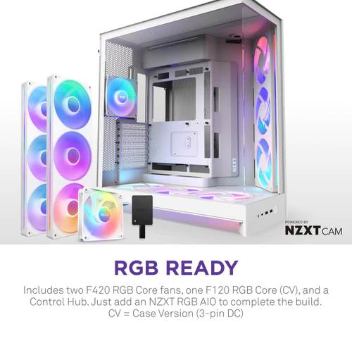 NZXT H9 Flow RGB+ White Large Dual-Chamber Mid-Tower ATX Airflow Case - Control Hub includes 3 NZXT H9 Flow RGB+ White Large Dual-Chamber Mid-Tower ATX Airflow Case - Control Hub includes - Ảnh 3