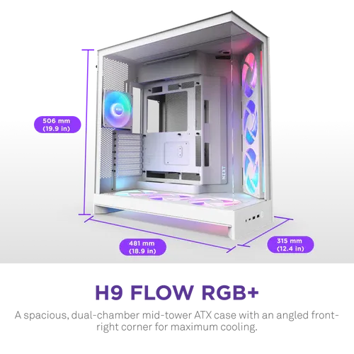 NZXT H9 Flow RGB White Large Dual-Chamber Mid-Tower ATX Airflow Case 2 NZXT H9 Flow RGB White Large Dual-Chamber Mid-Tower ATX Airflow Case - Ảnh 2