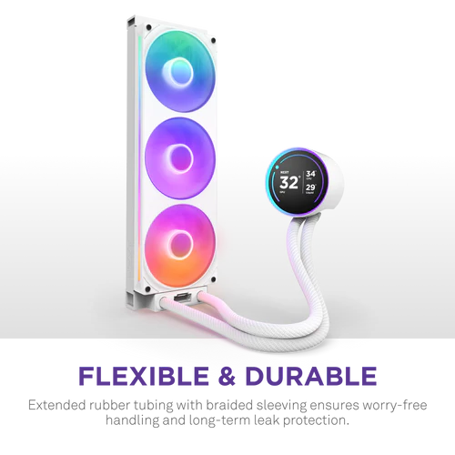 NZXT Kraken Elite 420 RGB V2 White AIO Liquid CPU Cooler - 2.72 inch IPS LCD & RGB, 420mm radiator, F420 RGB Core Fan 7 NZXT Kraken Elite 420 RGB V2 White AIO Liquid CPU Cooler - 2.72 inch IPS LCD & RGB, 420mm radiator, F420 RGB Core Fan - Ảnh 7