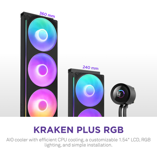 NZXT Kraken Plus 240 RGB V2 Black AIO Liquid CPU Cooler - 1.54 inch LCD, 240mm radiator, F240 RGB Core (EV) Fan 5 NZXT Kraken Plus 240 RGB V2 Black AIO Liquid CPU Cooler - 1.54 inch LCD, 240mm radiator, F240 RGB Core (EV) Fan - Ảnh 5
