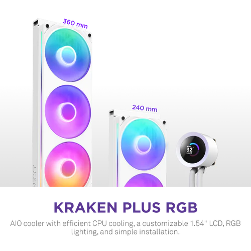 NZXT Kraken Plus 360 RGB V2 White AIO Liquid CPU Cooler - 1.54 inch LCD, 360mm radiator, F360 RGB Core (EV) Fan 9 NZXT Kraken Plus 360 RGB V2 White AIO Liquid CPU Cooler - 1.54 inch LCD, 360mm radiator, F360 RGB Core (EV) Fan - Ảnh 9