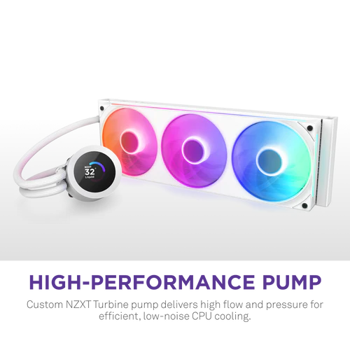 NZXT Kraken Plus 360 RGB V2 White AIO Liquid CPU Cooler - 1.54 inch LCD, 360mm radiator, F360 RGB Core (EV) Fan 2 NZXT Kraken Plus 360 RGB V2 White AIO Liquid CPU Cooler - 1.54 inch LCD, 360mm radiator, F360 RGB Core (EV) Fan - Ảnh 2