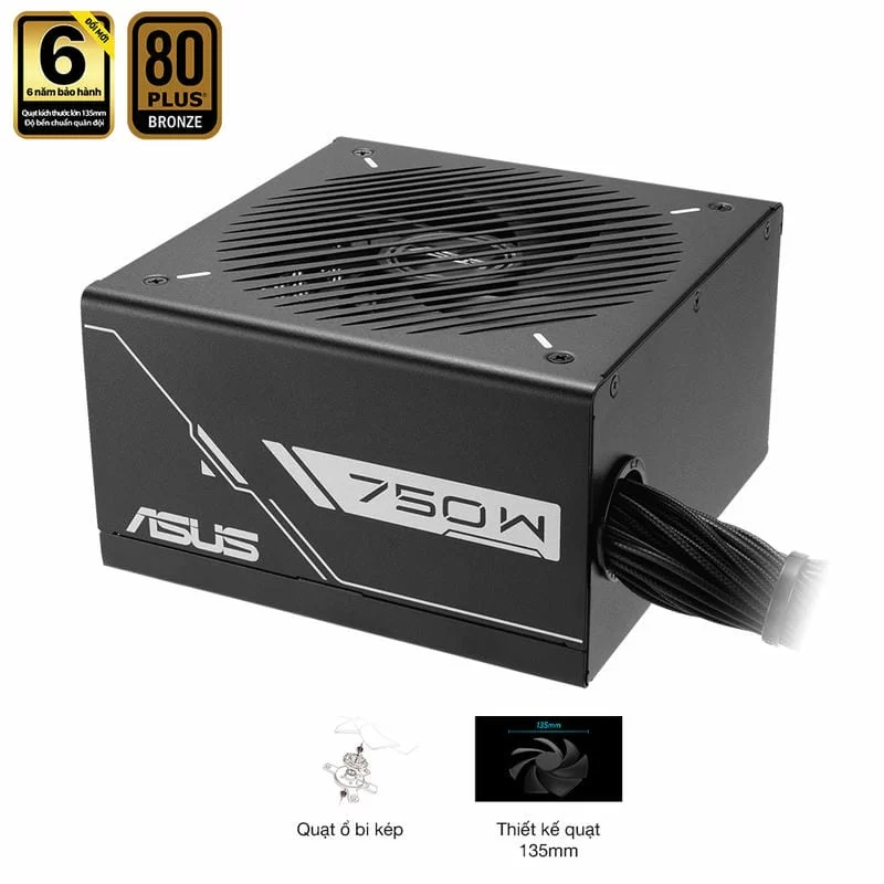 ASUS Prime 750B Black PSU - 750W Bronze, Dual Ball Fan Bearings, 135mm Fan Design 4 ASUS Prime 750B Black PSU - 750W Bronze, Dual Ball Fan Bearings, 135mm Fan Design - Ảnh 4