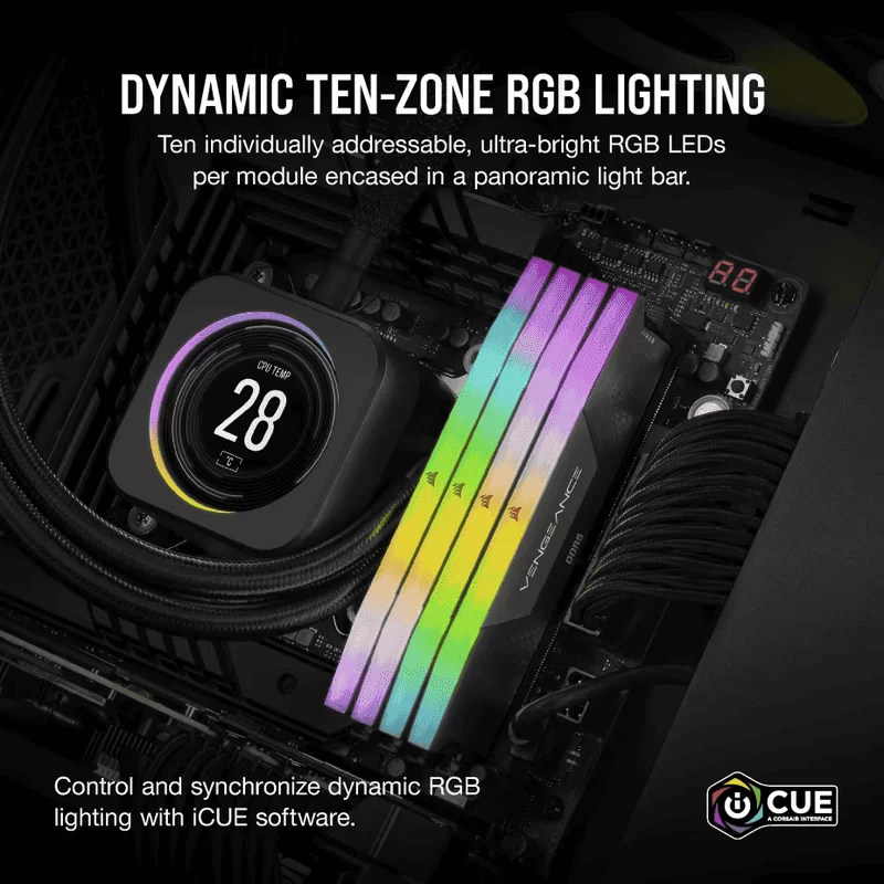 CORSAIR Vengeance RGB 48GB Memory Kit - Black, 48GB (2x24GB) DDR5, 5600MHz, CL40 DDR5 (CMH48GX5M2B5600C40) 9 CORSAIR Vengeance RGB 48GB Memory Kit - Black, 48GB (2x24GB) DDR5, 5600MHz, CL40 DDR5 (CMH48GX5M2B5600C40) - Ảnh 9