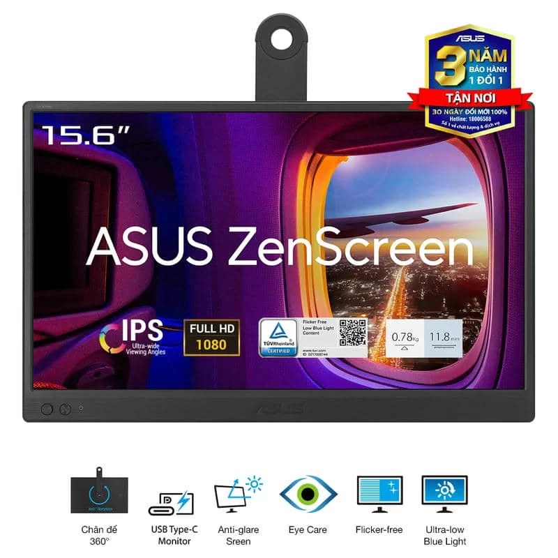 ASUS ZenScreen MB169CK Portable Monitor - 15.6", Full-HD 60Hz 5ms, IPS, Eye Care, Blue Light Filter, Dual USB-C, Mini-HDMI 2 ASUS ZenScreen MB169CK Portable Monitor - 15.6", Full-HD 60Hz 5ms, IPS, Eye Care, Blue Light Filter, Dual USB-C, Mini-HDMI - Ảnh 2