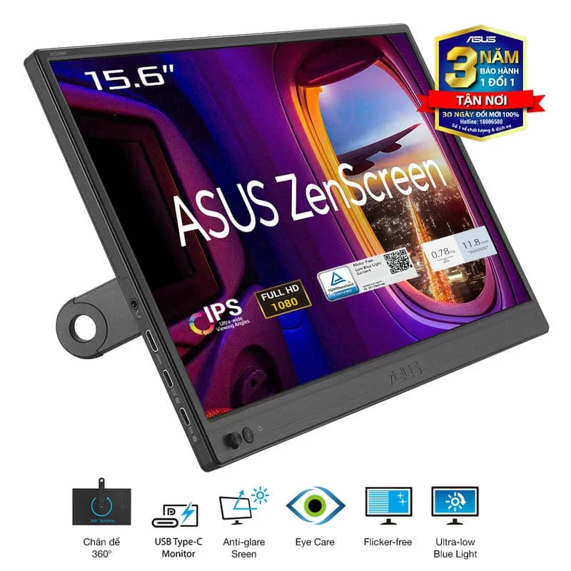 ASUS ZenScreen MB169CK Portable Monitor - 15.6", Full-HD 60Hz 5ms, IPS, Eye Care, Blue Light Filter, Dual USB-C, Mini-HDMI 3 ASUS ZenScreen MB169CK Portable Monitor - 15.6", Full-HD 60Hz 5ms, IPS, Eye Care, Blue Light Filter, Dual USB-C, Mini-HDMI - Ảnh 3