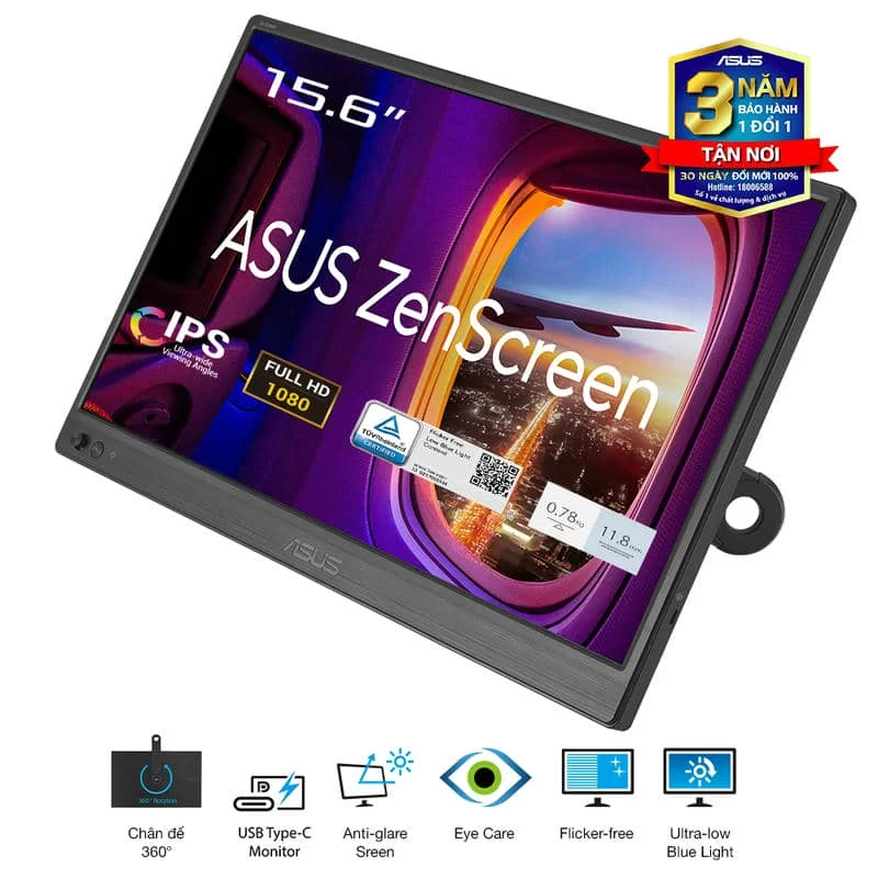 ASUS ZenScreen MB169CK Portable Monitor - 15.6", Full-HD 60Hz 5ms, IPS, Eye Care, Blue Light Filter, Dual USB-C, Mini-HDMI 4 ASUS ZenScreen MB169CK Portable Monitor - 15.6", Full-HD 60Hz 5ms, IPS, Eye Care, Blue Light Filter, Dual USB-C, Mini-HDMI - Ảnh 4