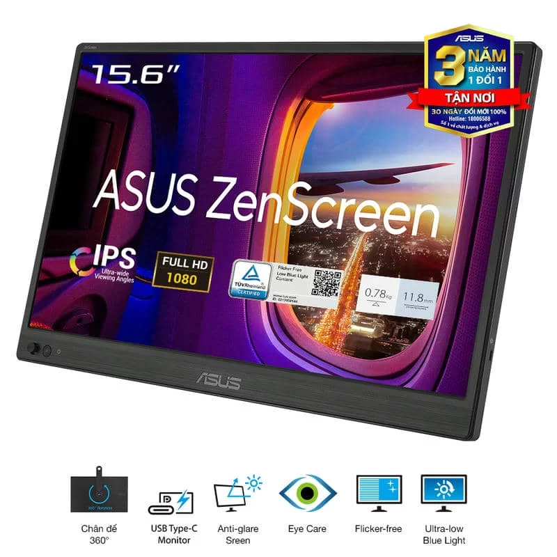 ASUS ZenScreen MB169CK Portable Monitor - 15.6", Full-HD 60Hz 5ms, IPS, Eye Care, Blue Light Filter, Dual USB-C, Mini-HDMI 5 ASUS ZenScreen MB169CK Portable Monitor - 15.6", Full-HD 60Hz 5ms, IPS, Eye Care, Blue Light Filter, Dual USB-C, Mini-HDMI - Ảnh 5