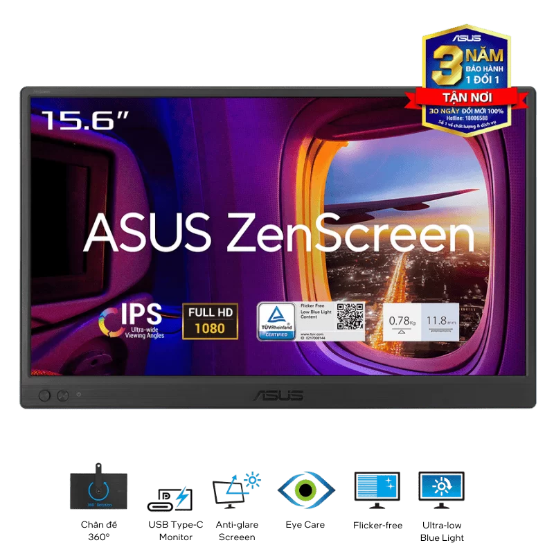 ASUS ZenScreen MB169CK Portable Monitor - 15.6", Full-HD 60Hz 5ms, IPS, Eye Care, Blue Light Filter, Dual USB-C, Mini-HDMI 1 ASUS ZenScreen MB169CK Portable Monitor - 15.6", Full-HD 60Hz 5ms, IPS, Eye Care, Blue Light Filter, Dual USB-C, Mini-HDMI