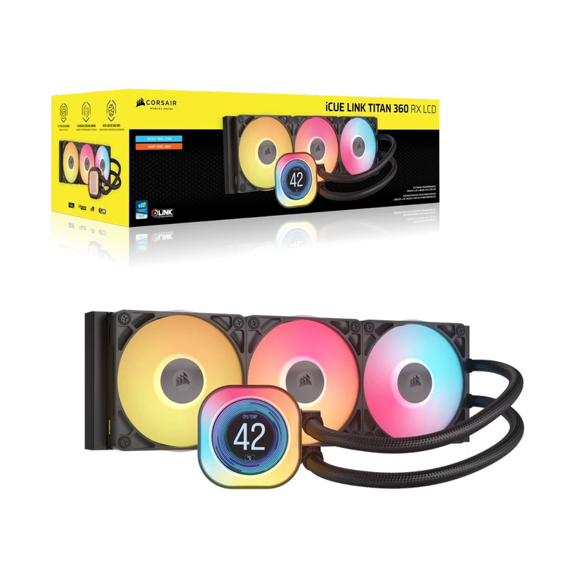 CORSAIR iCUE LINK TITAN 360 RX LCD AIO Liquid CPU Cooler (CW-9061023-WW) - Black, 360mm radiator, 2.1" (480x480) IPS Dispaly, iCUE LINK System Hub included 2 CORSAIR iCUE LINK TITAN 360 RX LCD AIO Liquid CPU Cooler (CW-9061023-WW) - Black, 360mm radiator, 2.1" (480x480) IPS Dispaly, iCUE LINK System Hub included - Ảnh 2