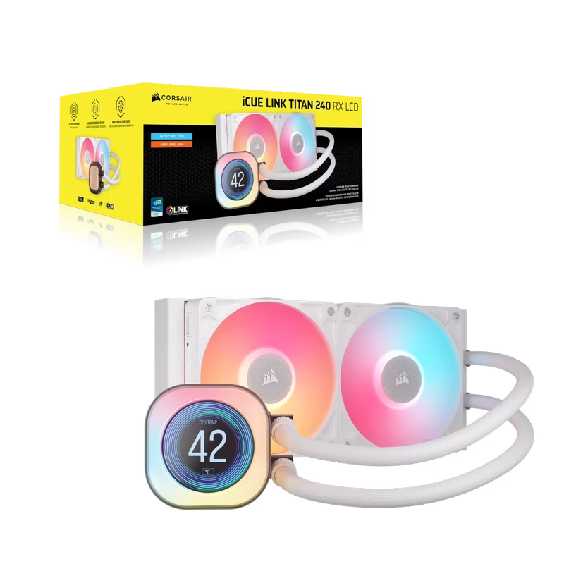 CORSAIR iCUE LINK TITAN 240 RX LCD AIO Liquid CPU Cooler (CW-9061025-WW) - White, 240mm radiator, 2.1" (480x480) IPS Dispaly, iCUE LINK System Hub included 2 CORSAIR iCUE LINK TITAN 240 RX LCD AIO Liquid CPU Cooler (CW-9061025-WW) - White, 240mm radiator, 2.1" (480x480) IPS Dispaly, iCUE LINK System Hub included - Ảnh 2