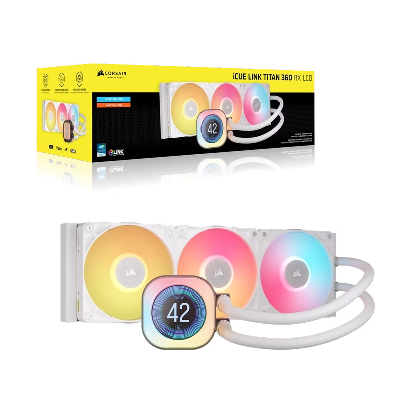 CORSAIR iCUE LINK TITAN 360 RX LCD AIO Liquid CPU Cooler (CW-9061026-WW) - White, 360mm radiator, 2.1" (480x480) IPS Dispaly, iCUE LINK System Hub included 2 CORSAIR iCUE LINK TITAN 360 RX LCD AIO Liquid CPU Cooler (CW-9061026-WW) - White, 360mm radiator, 2.1" (480x480) IPS Dispaly, iCUE LINK System Hub included - Ảnh 2