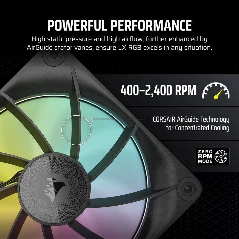 CORSAIR iCUE LINK LX120 RGB Black 120mm PWM Fans Starter Kit Fans - 120mm 2400RPM Static Pressure RGB Fan 9 CORSAIR iCUE LINK LX120 RGB Black 120mm PWM Fans Starter Kit Fans - 120mm 2400RPM Static Pressure RGB Fan - Ảnh 9