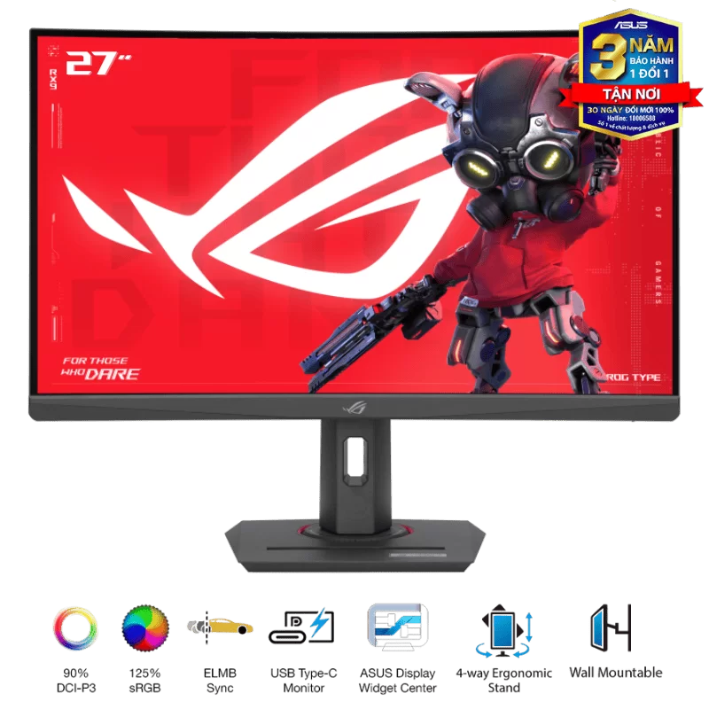 ASUS ROG Strix XG27WCS Gaming Monitor - 27 inch, 2K QHD(2560x1440) Curved, Fast VA 180Hz, 1ms (GTG), USB Type-C 1 ASUS ROG Strix XG27WCS Gaming Monitor - 27 inch, 2K QHD(2560x1440) Curved, Fast VA 180Hz, 1ms (GTG), USB Type-C