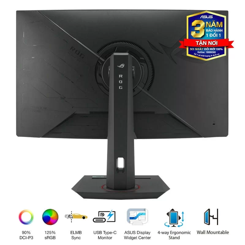 ASUS ROG Strix XG27WCS Gaming Monitor - 27 inch, 2K QHD(2560x1440) Curved, Fast VA 180Hz, 1ms (GTG), USB Type-C 3 ASUS ROG Strix XG27WCS Gaming Monitor - 27 inch, 2K QHD(2560x1440) Curved, Fast VA 180Hz, 1ms (GTG), USB Type-C - Ảnh 3