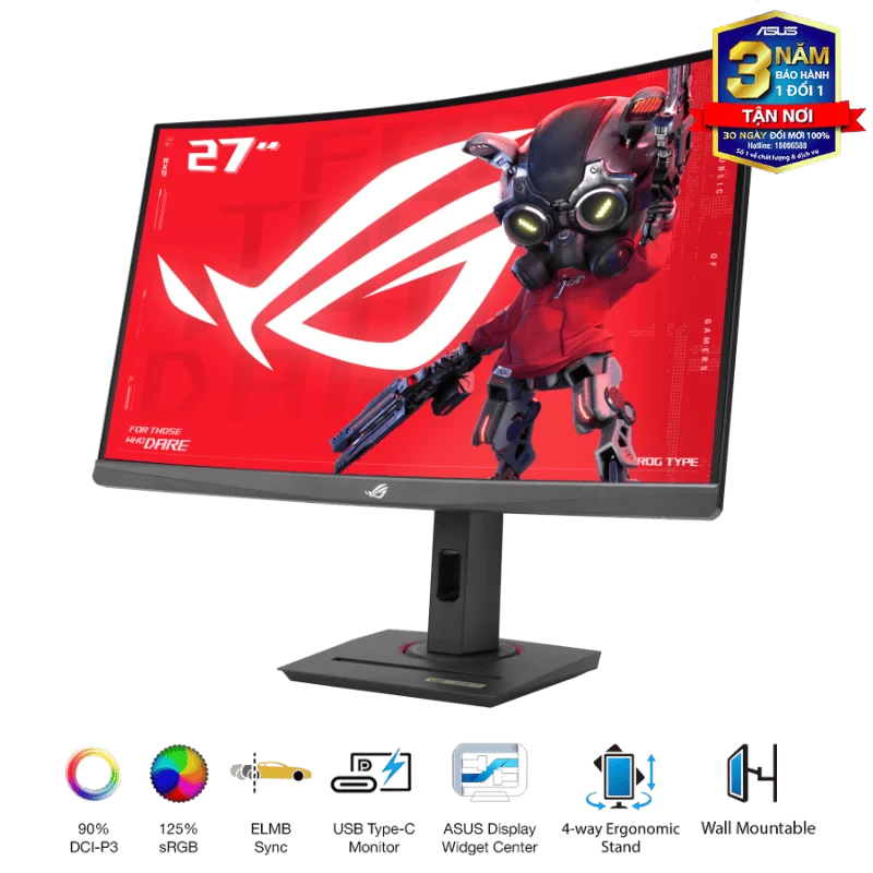 ASUS ROG Strix XG27WCS Gaming Monitor - 27 inch, 2K QHD(2560x1440) Curved, Fast VA 180Hz, 1ms (GTG), USB Type-C 4 ASUS ROG Strix XG27WCS Gaming Monitor - 27 inch, 2K QHD(2560x1440) Curved, Fast VA 180Hz, 1ms (GTG), USB Type-C - Ảnh 4