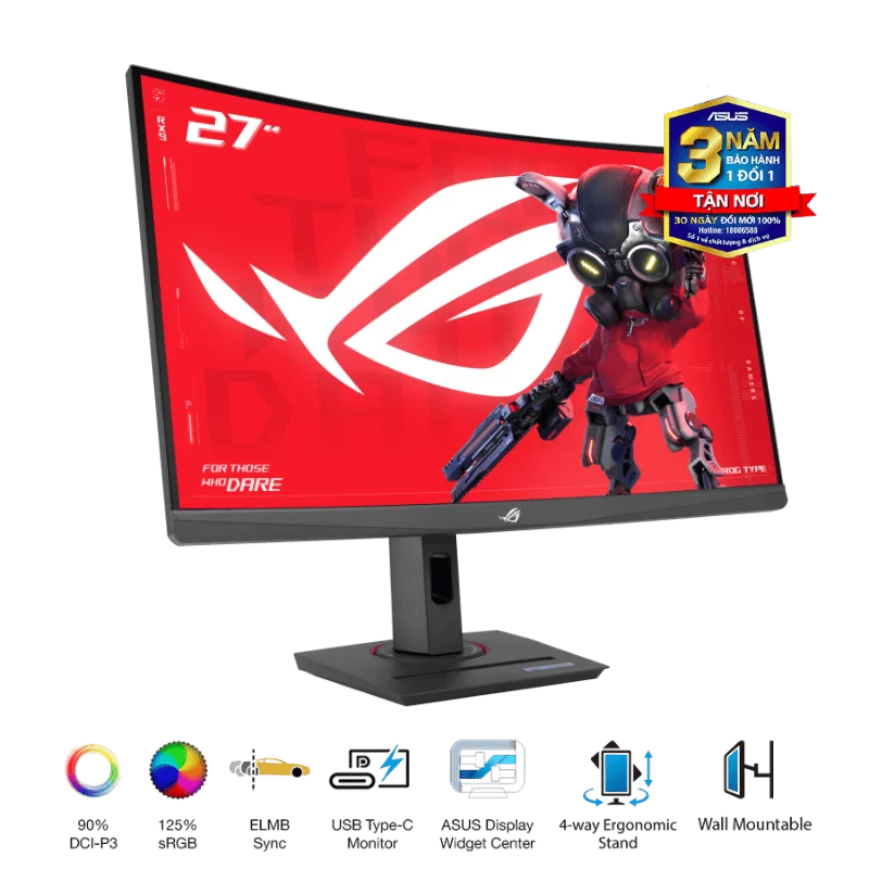 ASUS ROG Strix XG27WCS Gaming Monitor - 27 inch, 2K QHD(2560x1440) Curved, Fast VA 180Hz, 1ms (GTG), USB Type-C 5 ASUS ROG Strix XG27WCS Gaming Monitor - 27 inch, 2K QHD(2560x1440) Curved, Fast VA 180Hz, 1ms (GTG), USB Type-C - Ảnh 5